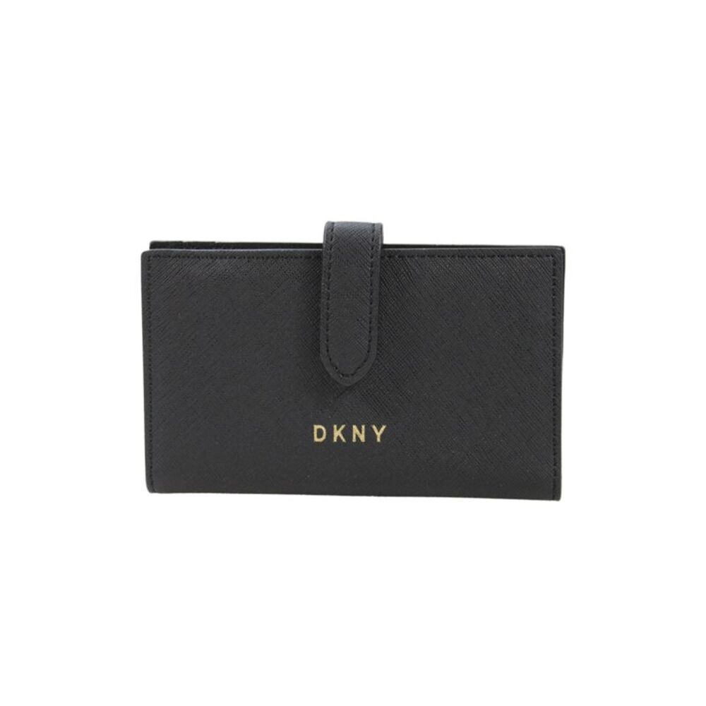 DKNY Womens Flap Snap Closure Card Wallet Solid Black
